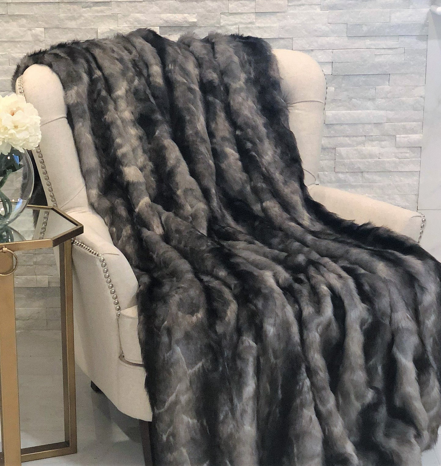 Brandy Grey Faux Fox Luxury Throw