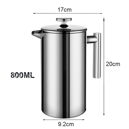 Coffee Maker French Press Stainless Steel Espresso Coffee Machine High Quality Double-Wall Insulated Coffee Tea Maker Pot 1000ml